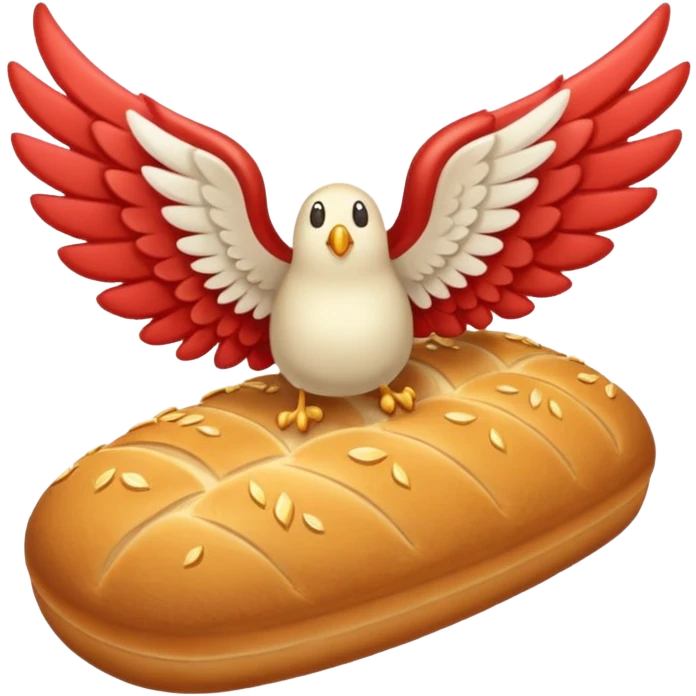 loaf of bread with cartoon wings soaring upward emoji