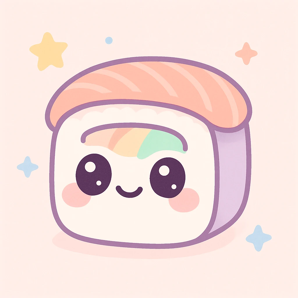 adorable sushi roll with blushing cheeks, kawaii style, big eyes, soft color palette emoji