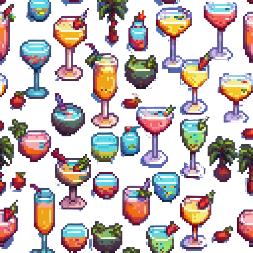 Sex on the beach cocktail, vibrant colors, 8-bit style, retro gaming aesthetic emoji