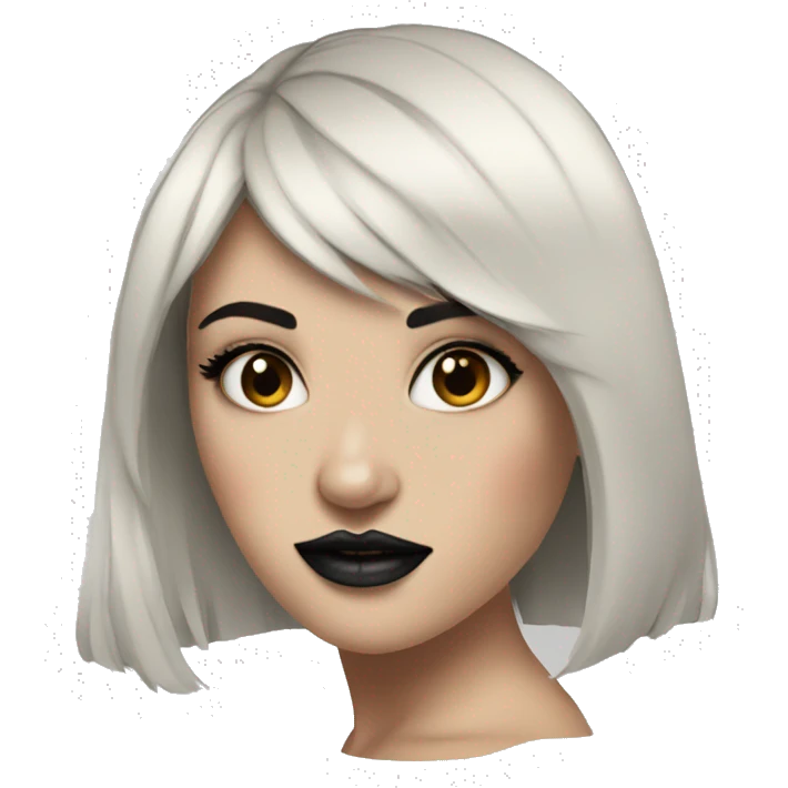 Pale black haired girl with black tattoos on body wearing red lipstick  emoji