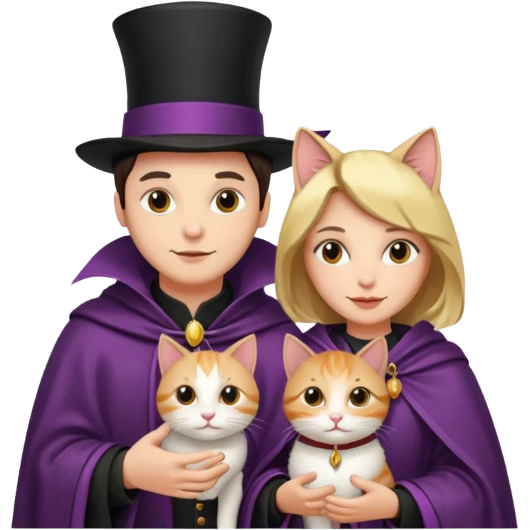 magician couple and their pet cat emoji