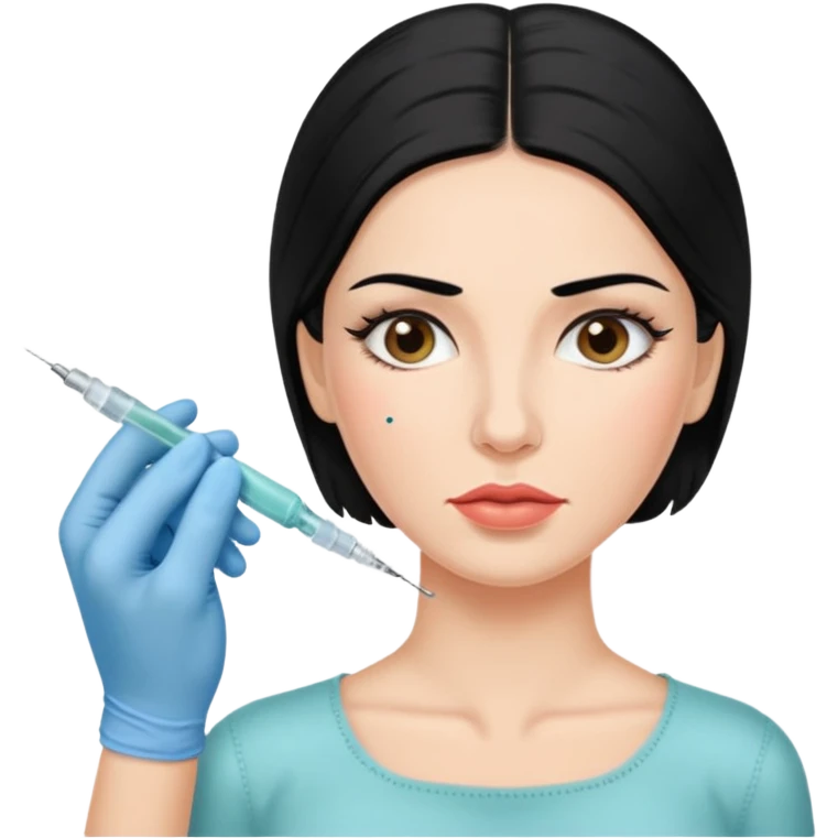spanish woman black hair doing botox procedure on the cheeks emoji