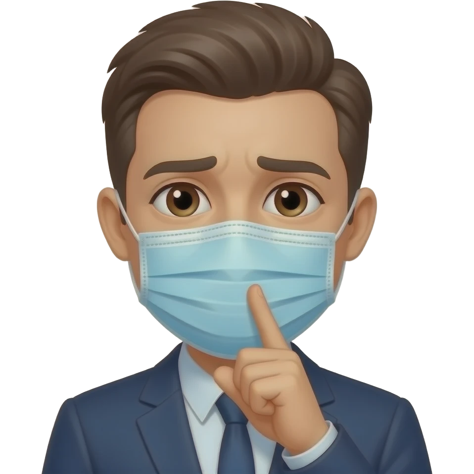 iki yüzlü maske ve işaret parmağı ağzında üzgün emoji