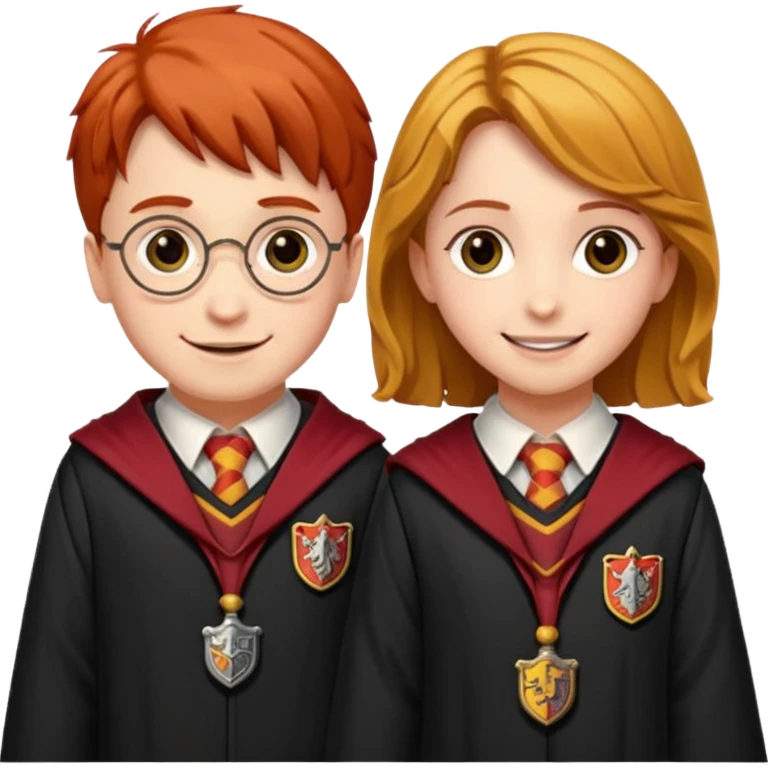 harry potter, ronald weasley and hermione granger in gryfinndor uniform emoji