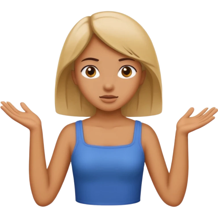 A girl shrugging his shoulders with a 6 above his left hand and a 7 above his right hand. emoji