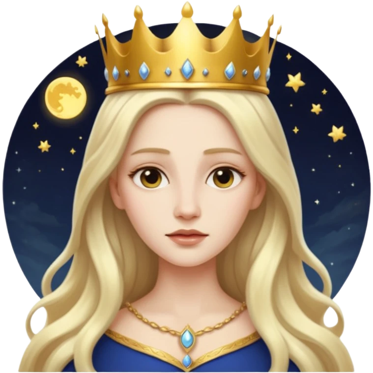 White Long Haired Women, Queen with crown — soft expression, moonlight tone emoji