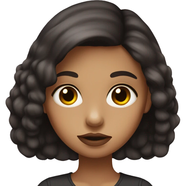 Girl,with big eyes,dark brown hair and medium size lips  emoji