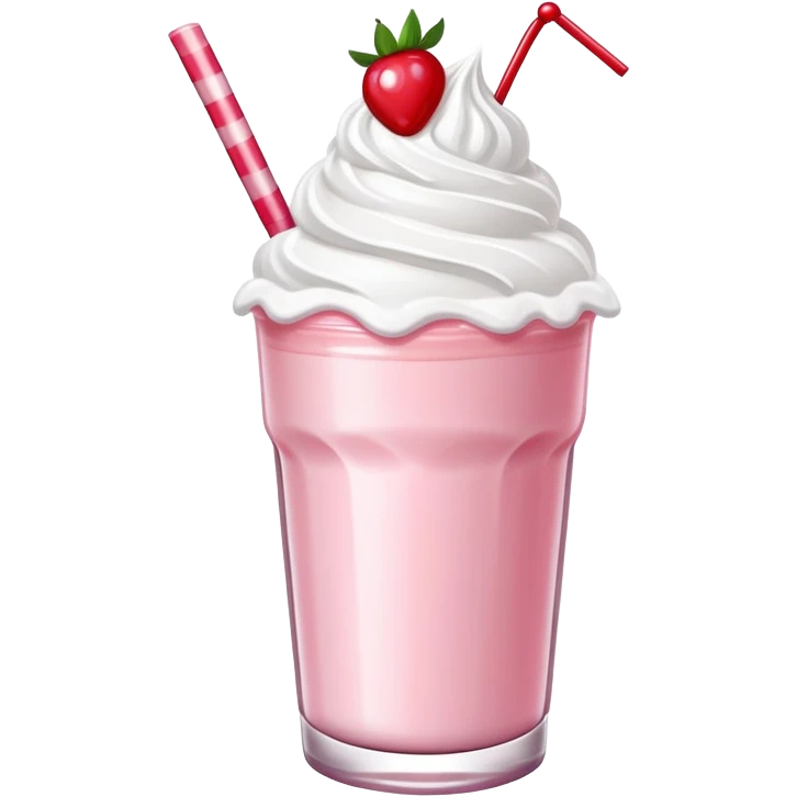 strawberry milkshake with whipped cream and cherry on top emoji