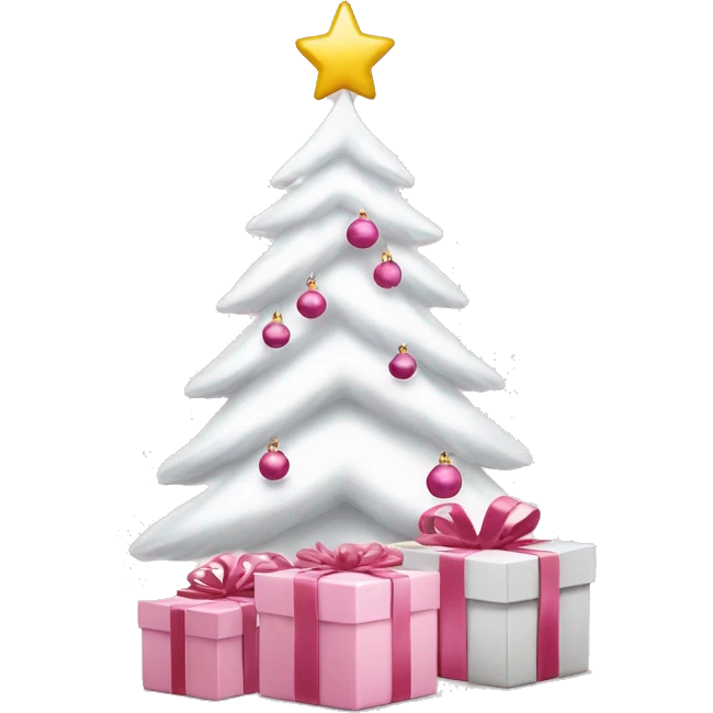 Light pink Christmas gifts under a white Christmas tree  emoji