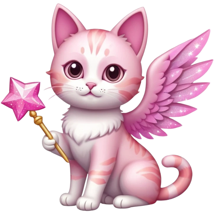 cat with a pink fair wings and pink wand and pink sparkles emoji