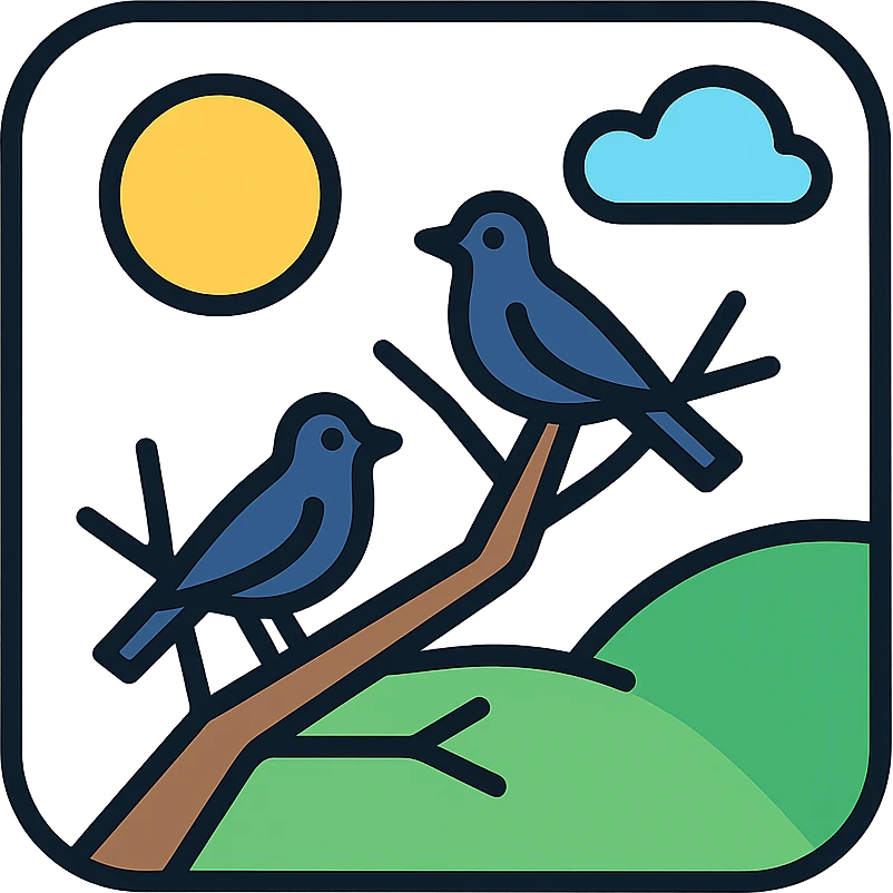 Natural landscape with bird silhouettes. Birds on branches. Vector illustration. emoji