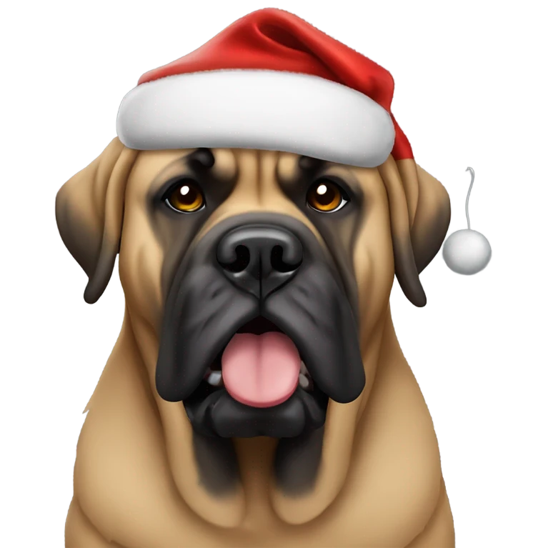 British mastiff wearing a traditional Santa hat and beard emoji