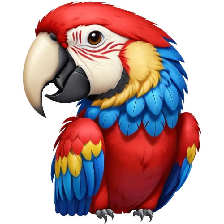 Cinematic Realistic Cute Yawning Macaw Portrait Emoji, Head tilted slightly with a dramatic, wide-open yawn, showcasing a soft, downy arrangement of vivid scarlet and blue feathers with gently drooping features and half-closed, drowsy eyes, rendered with lifelike feather detail and natural lighting, high shine, relaxed yet expressive, styled with a dash of tropical whimsy, soft glowing outline, capturing the essence of a sleepy yet affectionate macaw that appears ready to rest its wings in a quiet, enchanted moment! emoji