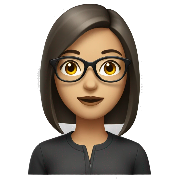 brunette girl with a long bob, with glases and grey eyes emoji