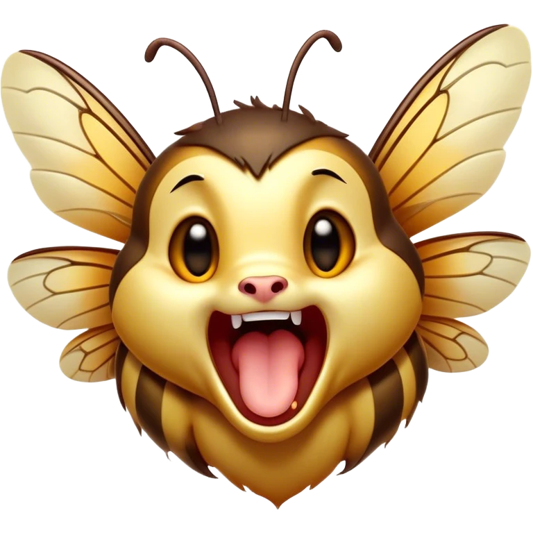 Cinematic Cute Yawning Hornet Portrait Emoji, Head tilted slightly with a dramatic, wide-open yawn, showcasing a small, striped body with softly drooping wings and sleepy, half-closed eyes, Simplified yet irresistibly adorable features, highly detailed, glowing with a soft, cozy glow, high shine, relaxed yet expressive, stylized with a dash of whimsical insect charm, soft glowing outline, capturing the essence of a drowsy yet affectionate hornet that appears ready to stretch out for a nap! emoji