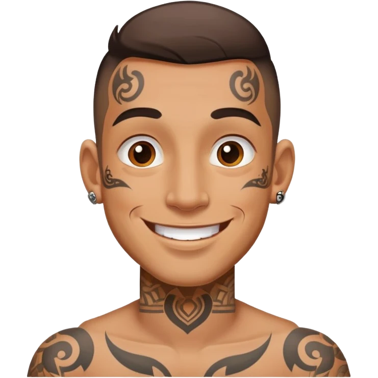 man with small face tattoos, smiling emoji