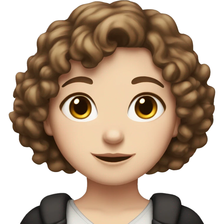 white girl with short curly brown hair with white and black cat   emoji