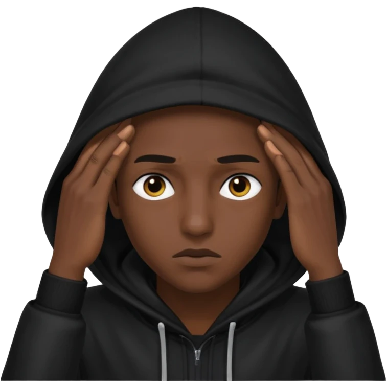 🥷🏽: inspire toi de cet emoji faisant en sorte qu’il est les mains sur les deux côtés de la tête et garde sa cagoule noir avec uniquement ses yeux apparent emoji