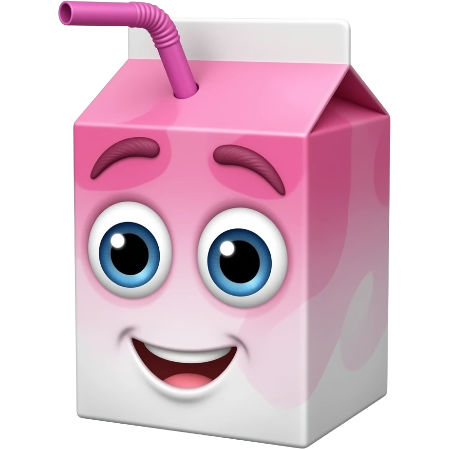 Juice box with only eyes looking to the side with a hot pink straw emoji