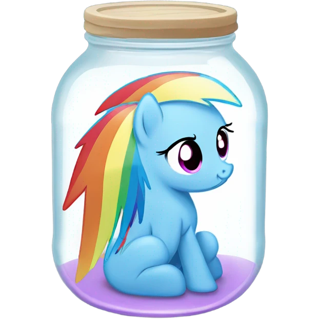 My little pony Rainbow Dash sad in a jar with milk at the bottom of the jar emoji