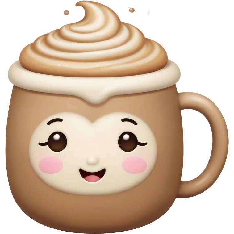 Cute Kawaii Coffee Cup, cozy and warm, a tiny swirl of steam shaped like a heart, round chubby face with a sleepy but content expression, soft pastel brown and cream colors, perfect morning vibes! emoji
