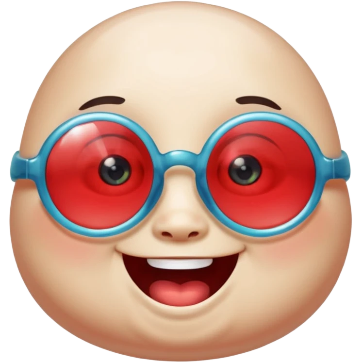 A single chubby crystal gemstone character wearing cute round glasses, chunky and irregular with faceted sides, [red], big glossy eyes behind the glasses and a wide happy smile, , high detail, soft lighting, centered on a plain dark background emoji
