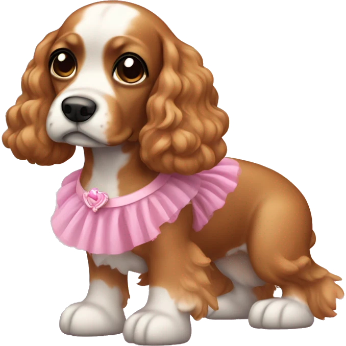 a cocker dog of caramel color  skin with a pink tutu emoji