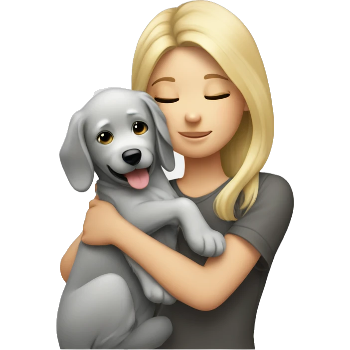 Girl blond hair cuddling with grey dog  emoji