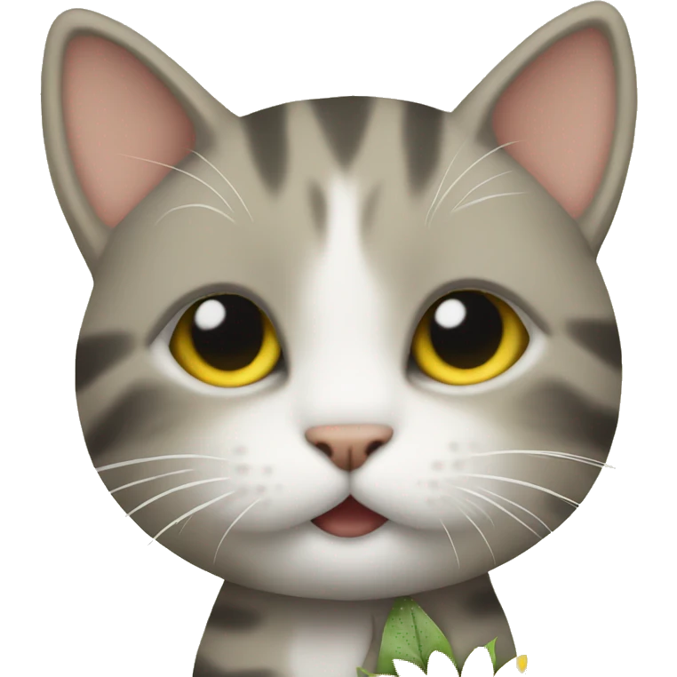 Small cute little cat offering a sunflower  emoji