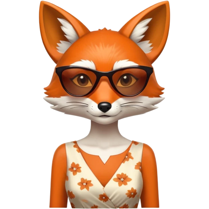 serious anthropomorphised female fox in stylish dress with sunglasses, head and shoulders view emoji
