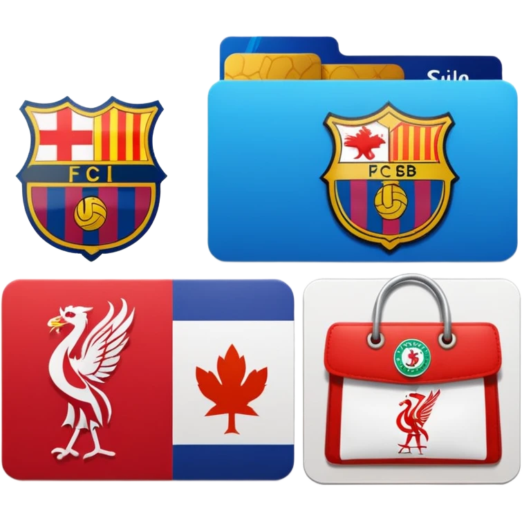 Real, Barcelona and liverpool logos in the shopping card  emoji