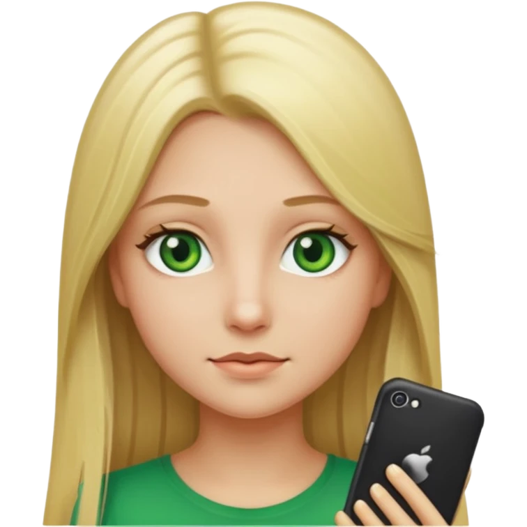 blonde girl, long straight hair, green eyes, iPhone emoji style emoji
