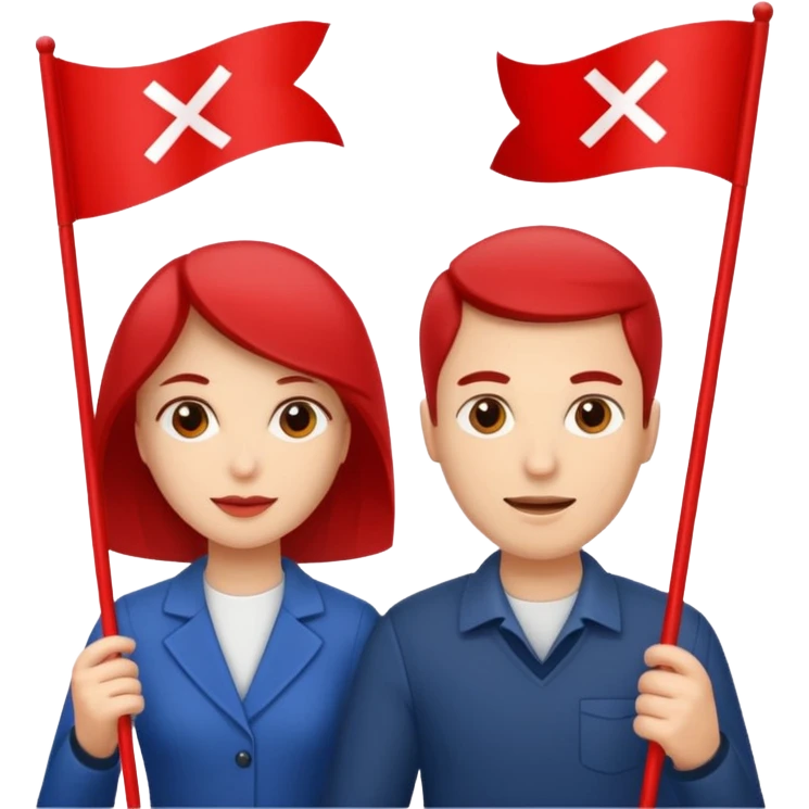UN HOMBRE Y UNA MUJER CON BANDERAS ROJAS Y DENTRO LA BANDERA PONER BOQUE-PTP emoji