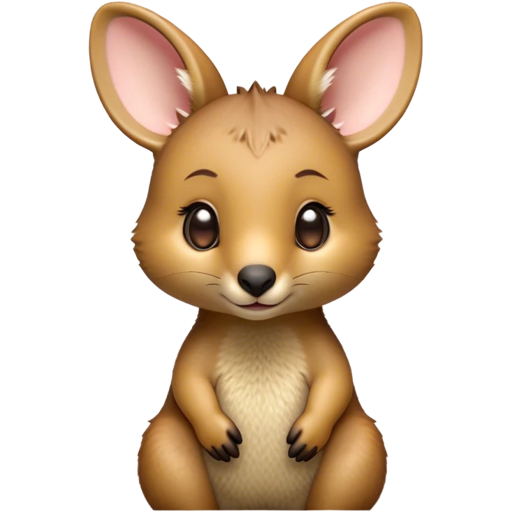 Cinematic Cute Wallaby Portrait Emoji, Head tilted playfully and inquisitively, featuring a glossy tan fur with delicate brown accents and a charming, alert expression, round, sparkling eyes filled with gentle curiosity, Simplified yet irresistibly adorable features, highly detailed, glowing with a warm, friendly glow, high shine, affectionate and bouncy, stylized with a touch of outback whimsy, bright and endearing, soft glowing outline, capturing the essence of a mischievous yet loving wallaby, so playful it feels like it could skip out of the screen into your arms! emoji