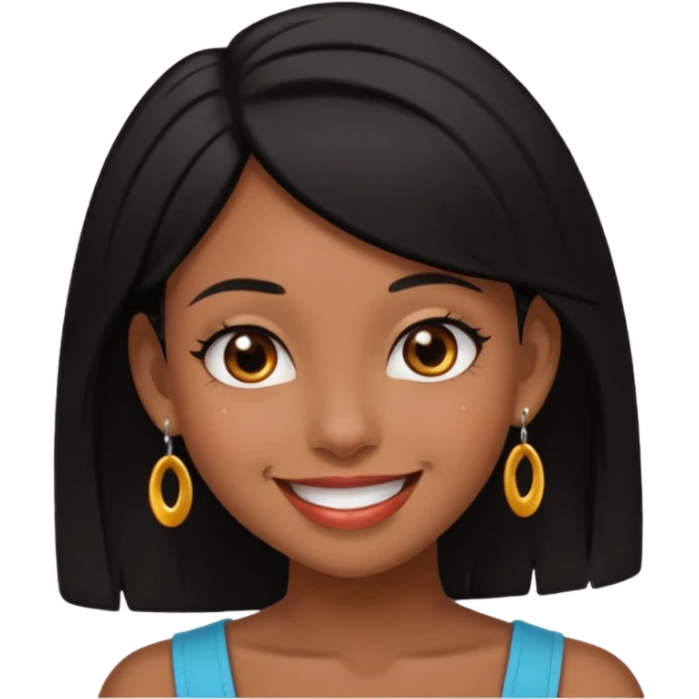 Pierced ear emoji with flirty expression brown skin black hair  emoji