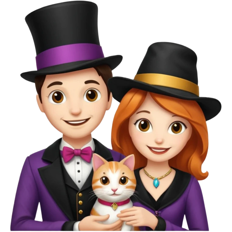magician couple and their pet cat emoji