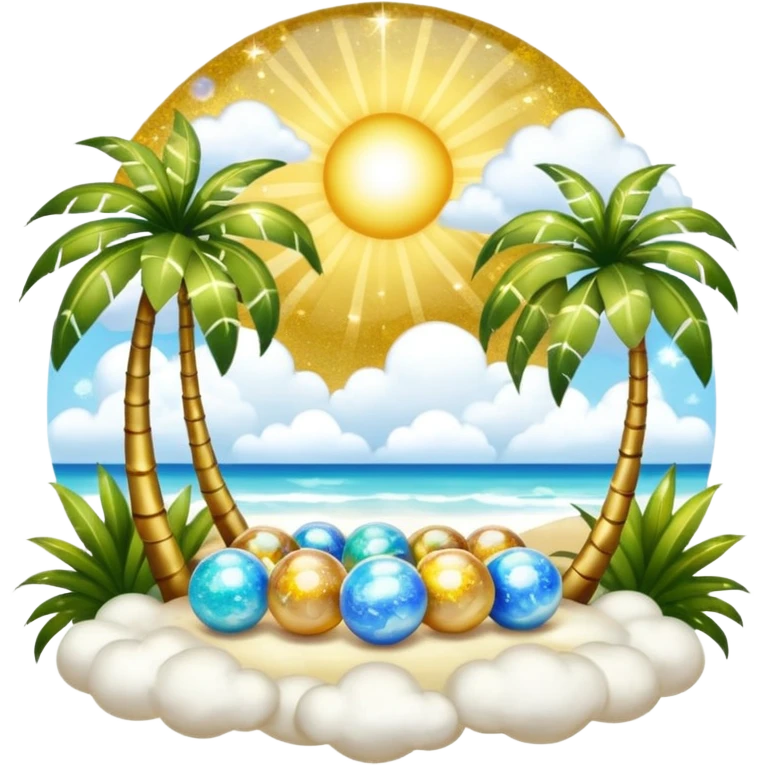 White and glittery gold with marbles, palms, vines, divine, heavenly, spiritual, pure, glowing, cute clouds, sunshine, sparkly, beautiful, elegant, luxurious, pretty, aesthetic scenery scene picture   emoji