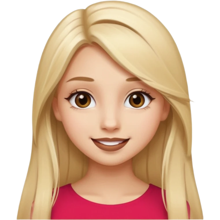 una chica con pose divertida de 18 años con los labios con pintalabios nude y los ojos maquillados, de piel blanca con el pelo liso, largo y rubio, ojos marrones emoji