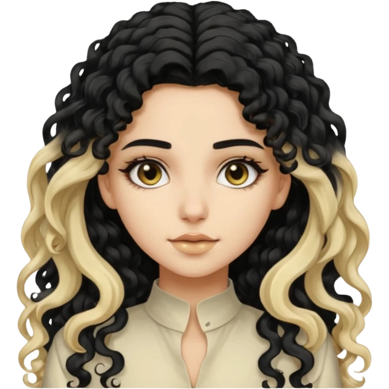 split dye leftside blonde rightside black long curly hair, pretty pale Saudi bratz baddie emoji