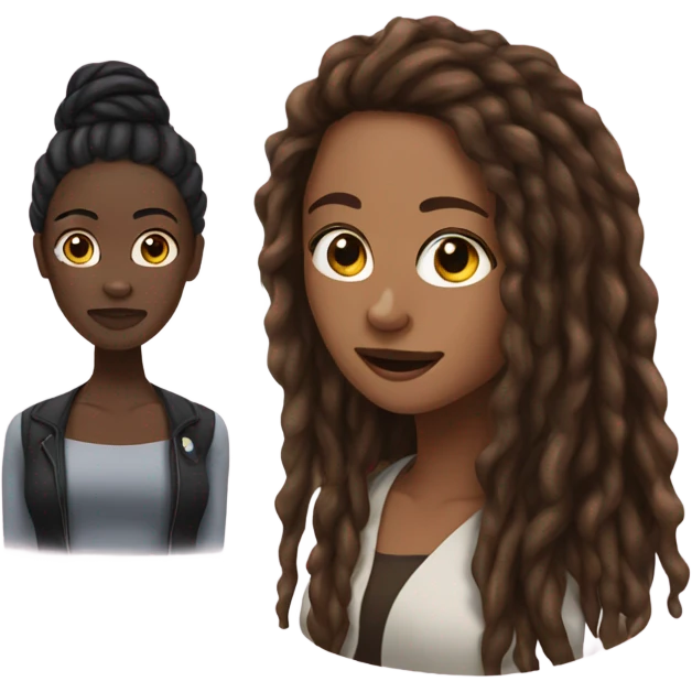 Woman with long brown hair and black woman with dreadlocks  emoji