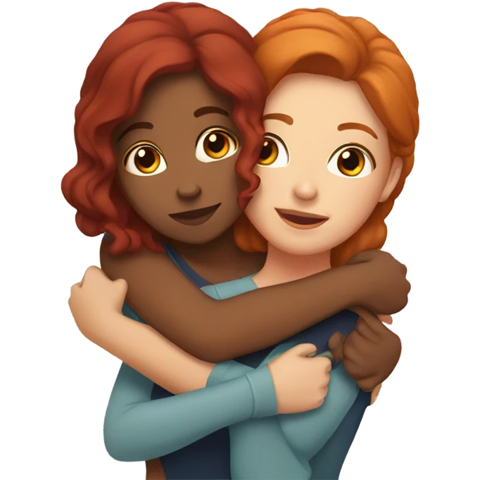 Female Red head hugging latina female emoji