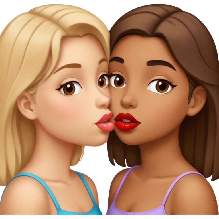 Chinese girl and brown girl kissing on the lips emoji