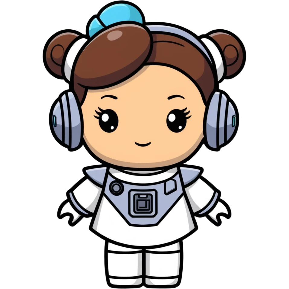 friendly toy robot styled with Princess Leia's hair buns emoji