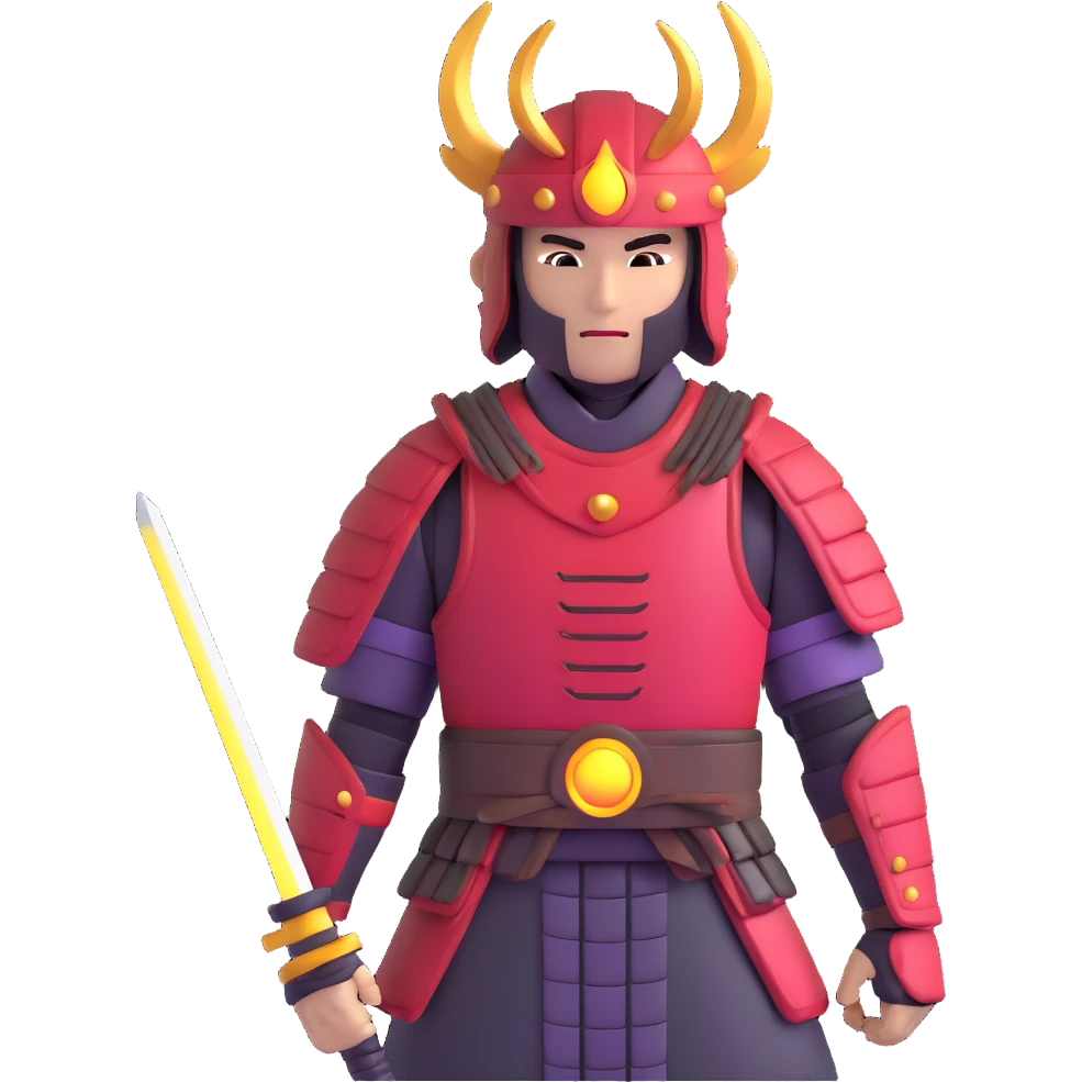 male warrior in samurai armor with glowing halo, nomadic traveler emoji