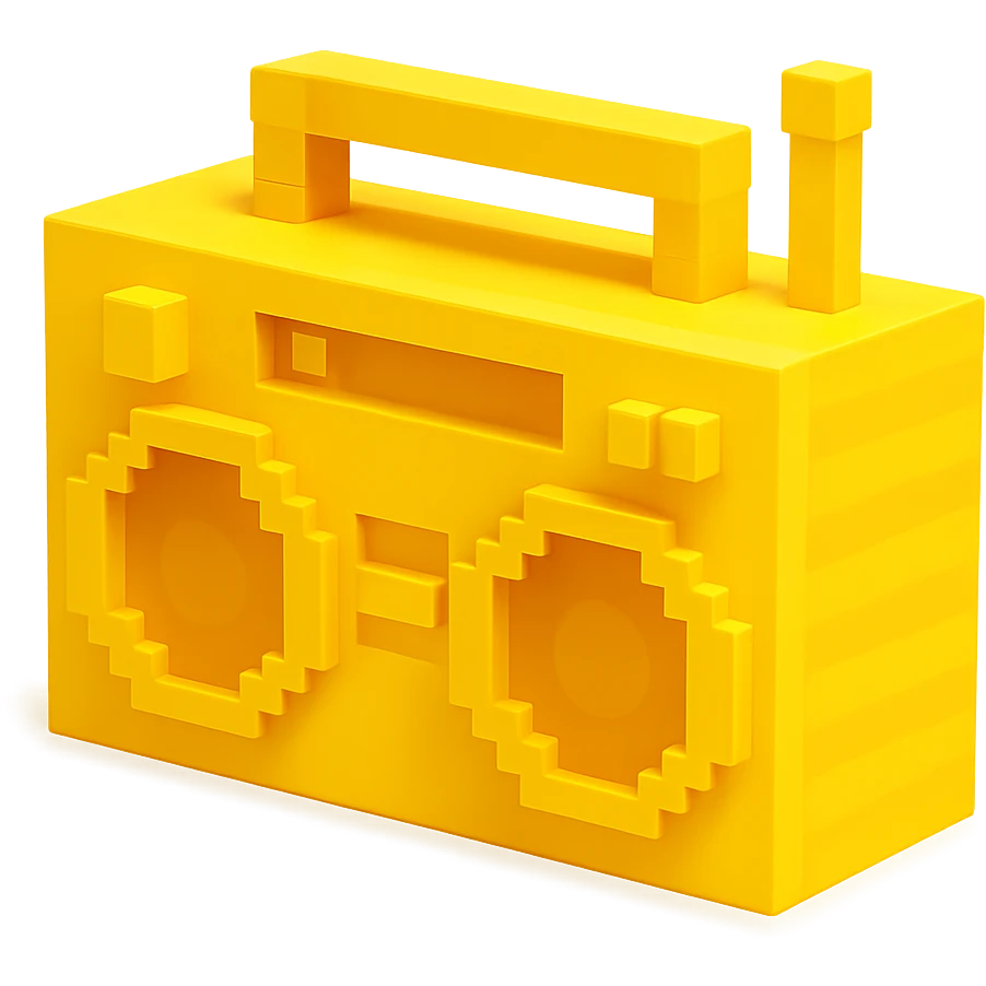 A boombox in voxel style, side view, yellow color emoji