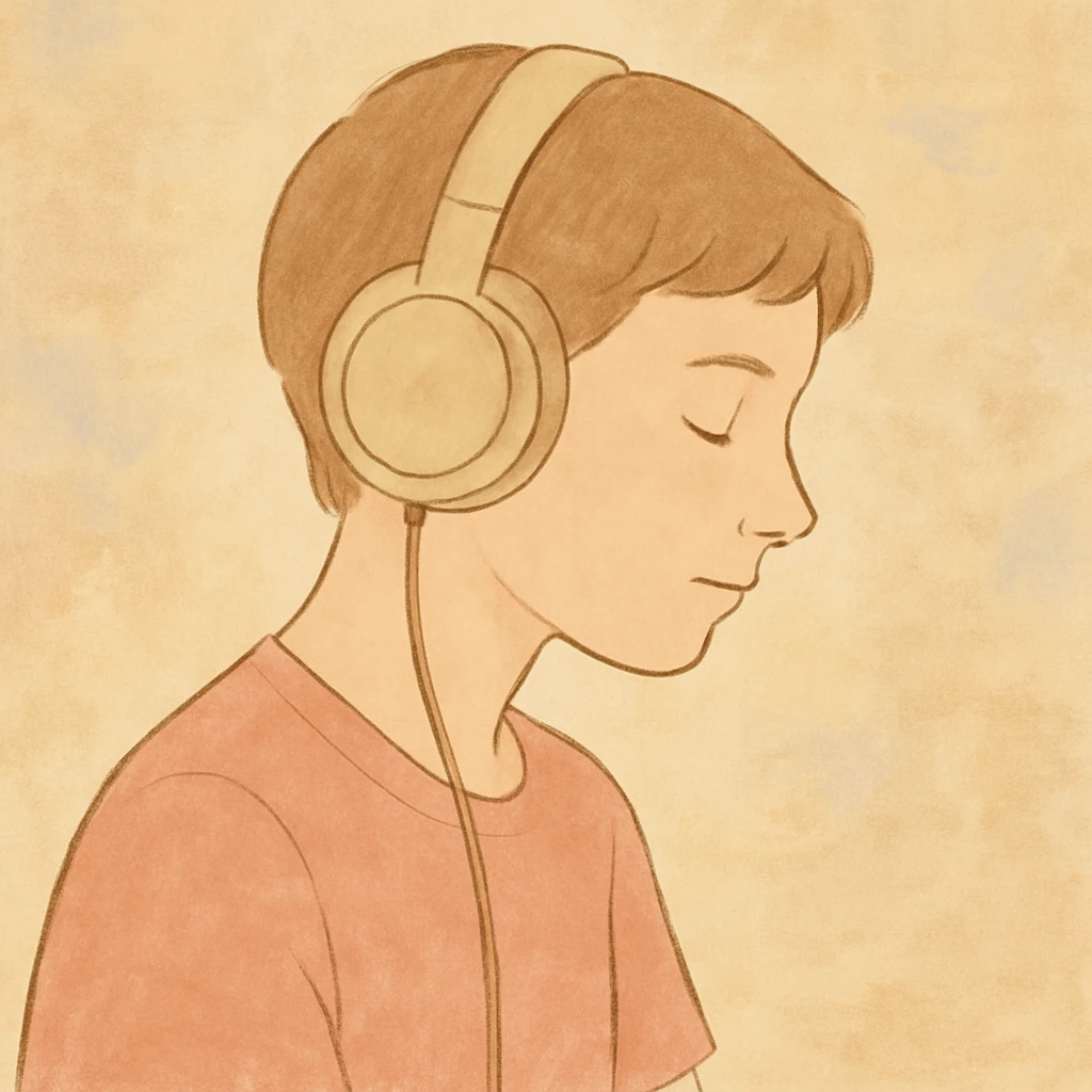 person with short hair and headphones, soft line avatar style, gentle lines and pastel hues emoji