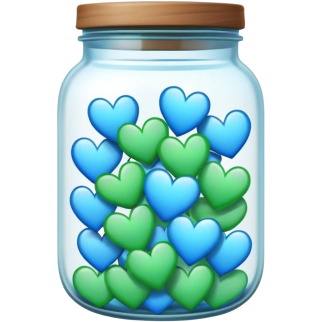Jar full of blue and green hearts emoji