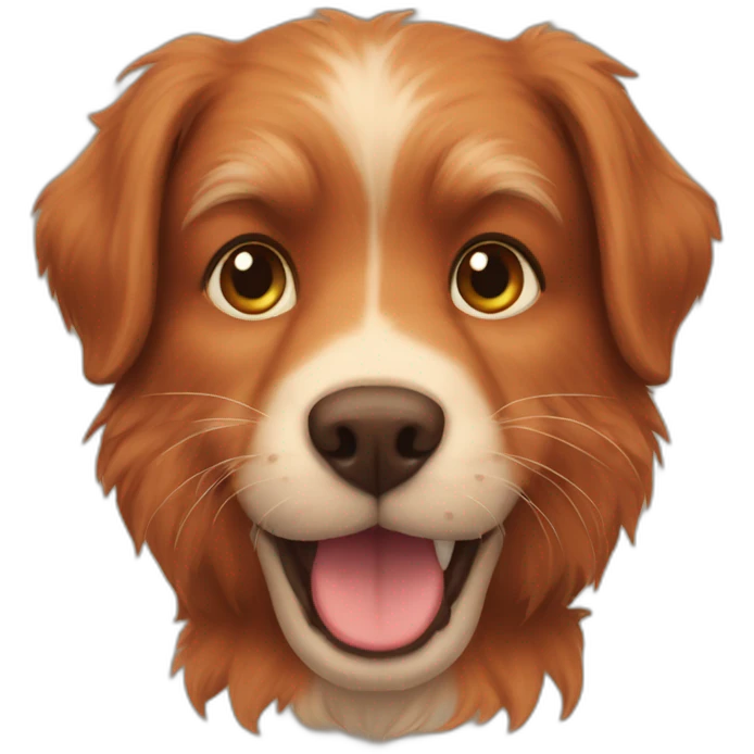 A brown furry dog and a fully red cat emoji