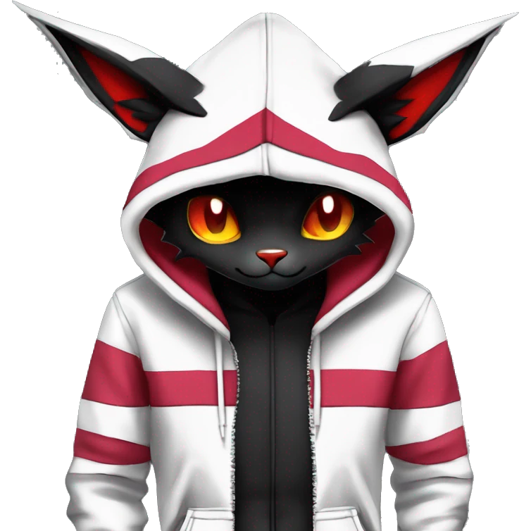 Dark Black Unique Anthro Cool Kawaii Horned Bat-Winged Zangoose-Litten-Feline-Pokémon with edgy stripes Punk Hoodie emoji