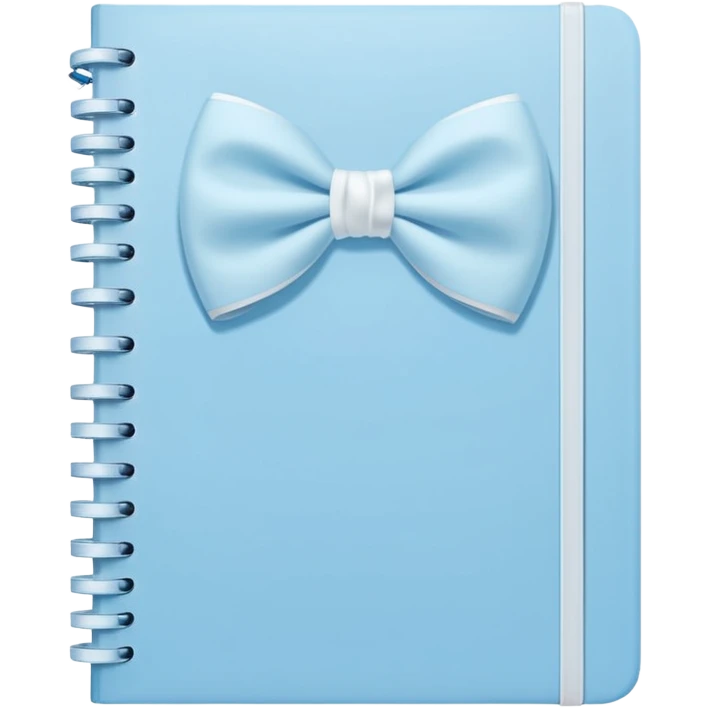 notebook with soft blue cover and white bow on front, pastel aesthetic emoji